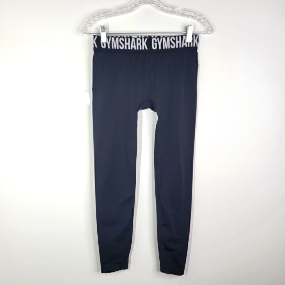 GYMSHARK Black Leggings Spellout Mid Rise Yoga Ankle Crop Size Medium